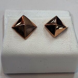 Solid 14k Rose Gold Pyramid Stud Earrings Simple Cool Jewelry